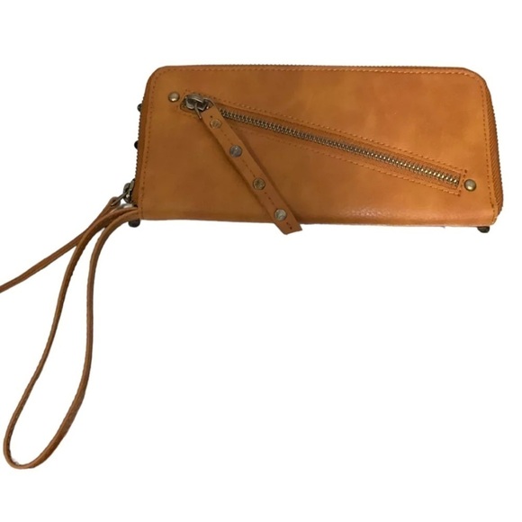 Free People Distressed Vegan Wristlet Wallet Caramel Color Soft OS - Picture 9 of 9